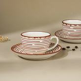 White Ceramic with Brown Spiral Cup and Saucer Set